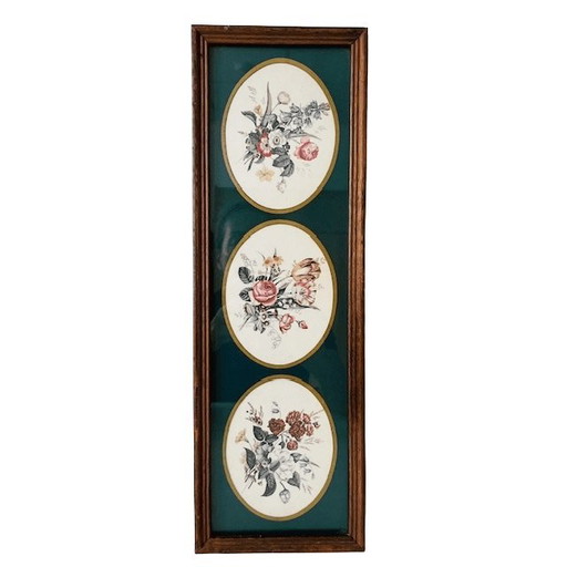 Impression vintage encadrée avec trois scènes florales
