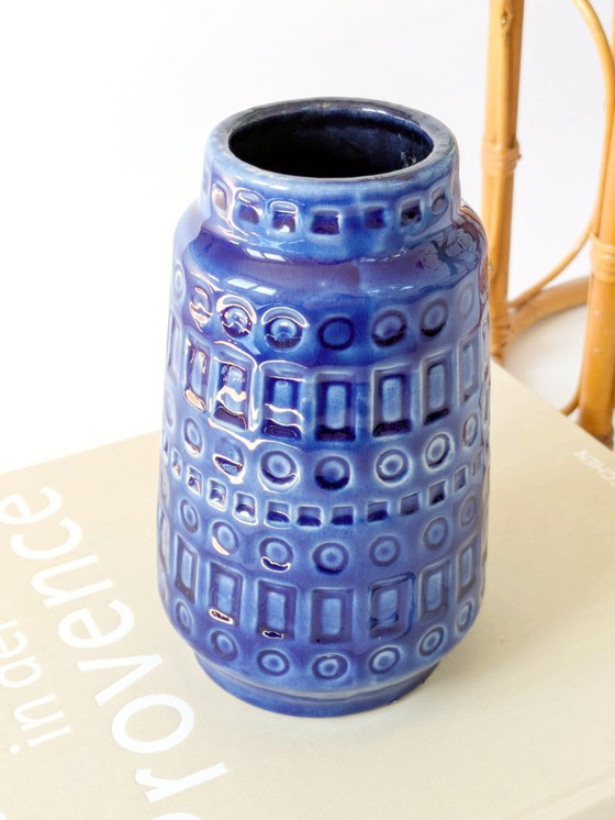 Image 1 of Vaso in ceramica Scheurich di metà secolo | Inka Decor Denim Blue | Germania Ovest