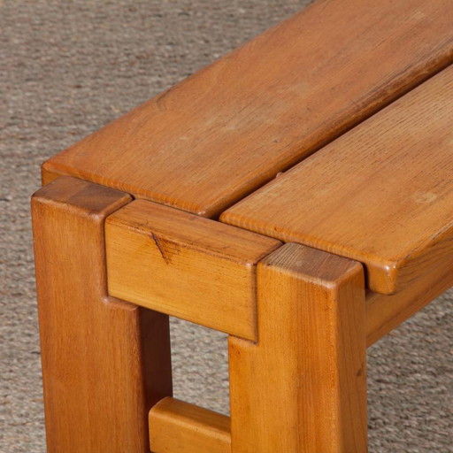 Vintage solid elm bench Published by Maison Regain, 1980