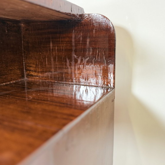 Image 1 of Set di comodini art déco marrone scuro con maniglie in bachelite