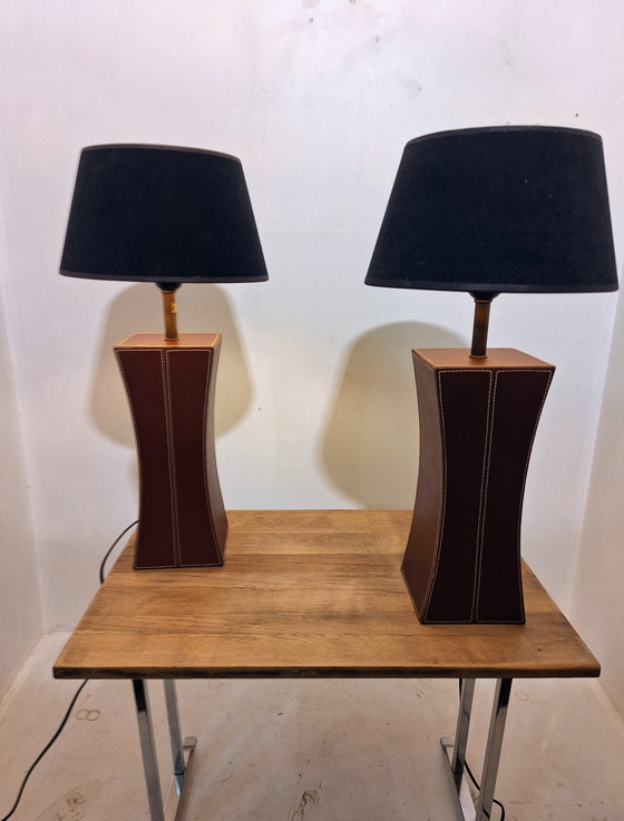 Image 1 of E.F. Fransen leren tafellampen 