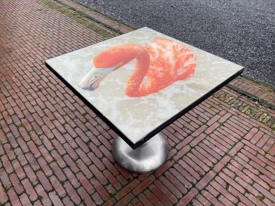 Image 1 of Tableau époxy unique imprimé flamant rose. 