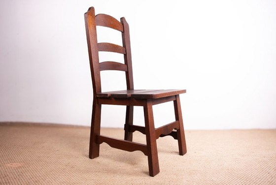 Image 1 of Set di 6 grandi sedie brutaliste in rovere massello, anni '50, nello stile di René Gabriel.