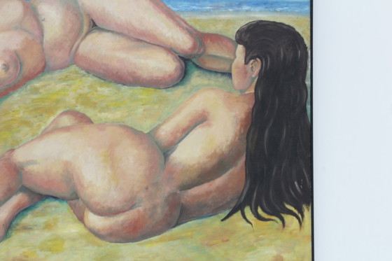 Image 1 of Dipinto d'epoca di grandi dimensioni, olio su tela - Due figure sdraiate