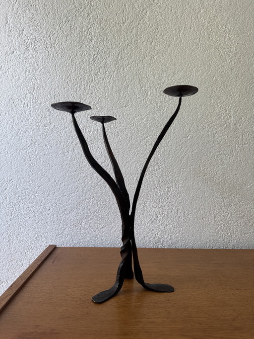 60's Brutalist style wrought iron candlestick