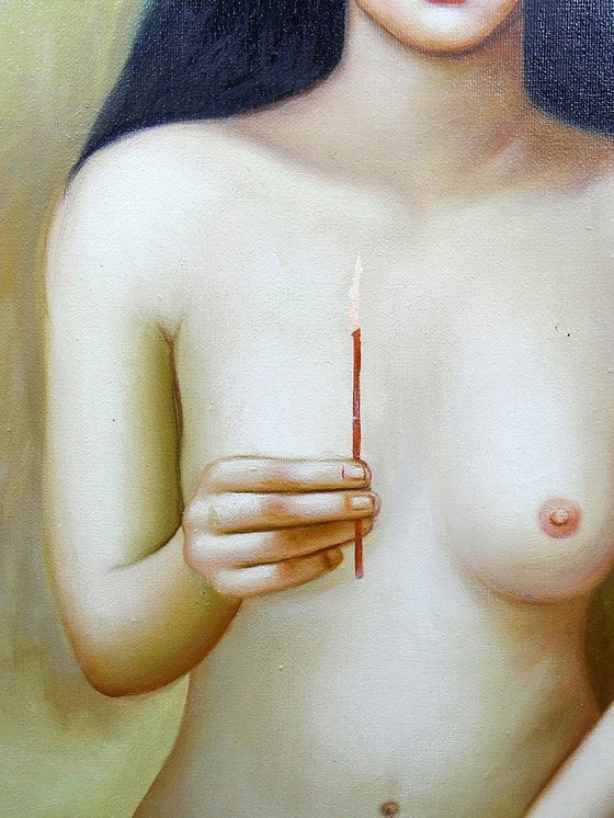 Image 1 of Large Nude Vintage Oil On Canvas Painting By Miro