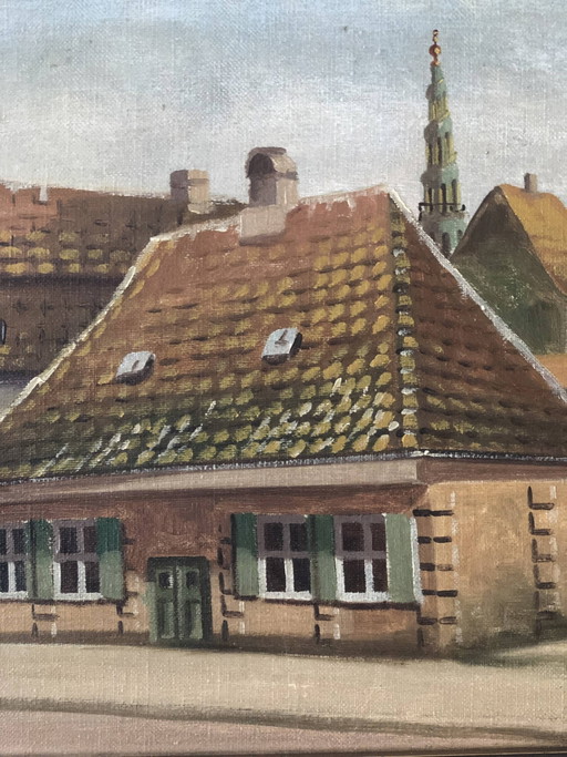 Grande peinture à l'huile originale d'époque représentant un cottage à la campagne, vers 1923