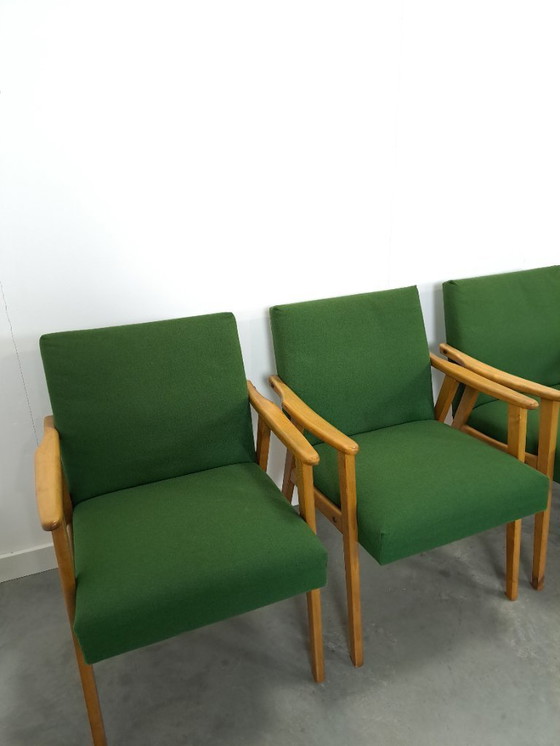 Image 1 of Set of 6 groene eetkamerstoelen met beukenhout