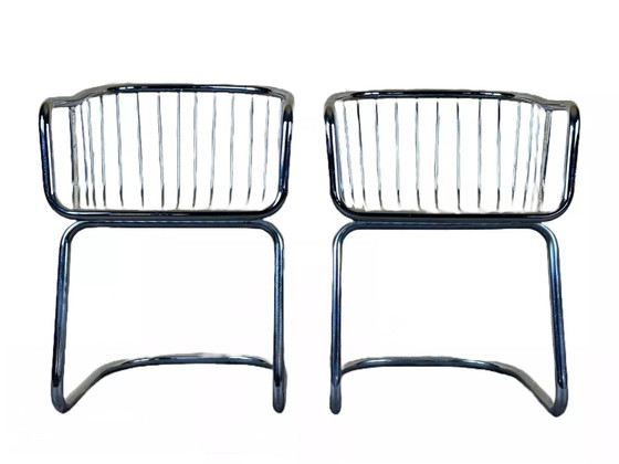 Image 1 of 2x sedia da pranzo in metallo cromato anni &#39;60 e &#39;70