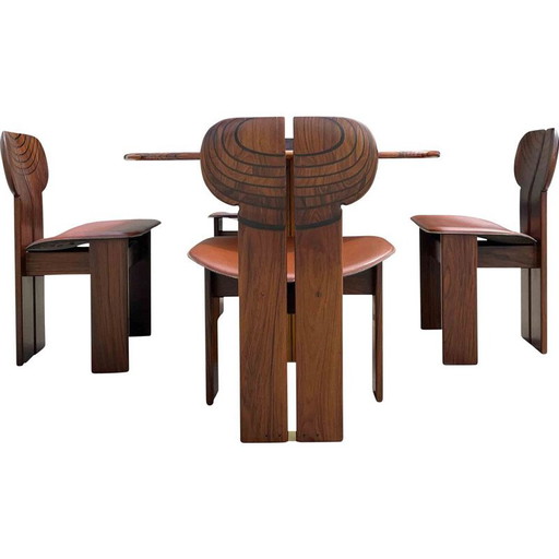 Eetset vintage 4 "Africa" stoelen en "Artona" tafel door Afra en Tobia Scarpa voor Maxalto, jaren 1975