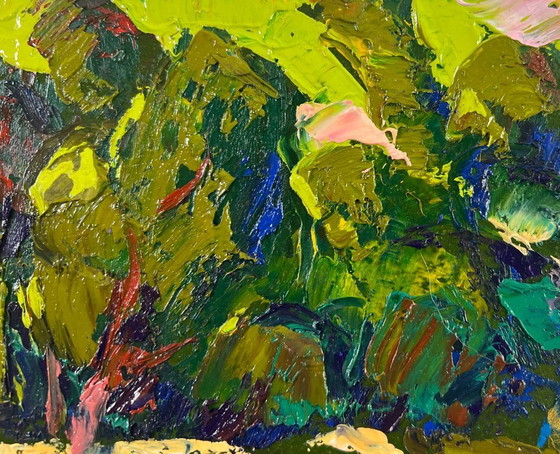 Image 1 of Original Oil Painting Summer River Landscape Calm on the water