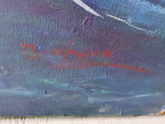 Image 1 of Gran Óleo sobre lienzo batalla Naval firmado 