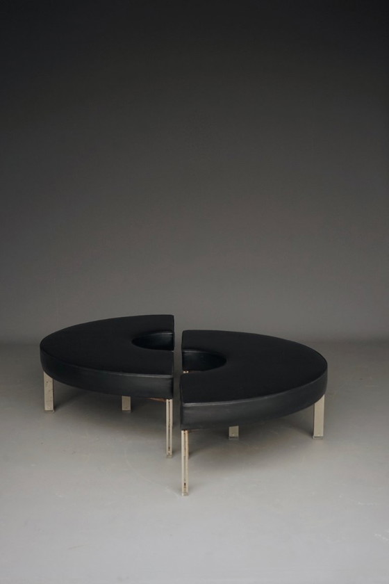 Mid-Century Round Modernist Benches. 1960s. Set of 2 – Metal, Plastic (photo 2 of 23)