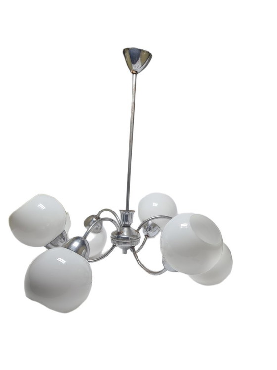 Art Deco Style Chandelier, Poland, 1960s – Glass, Metal (photo 10 of 12)