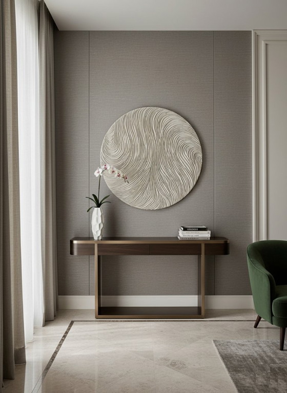 Image 1 of 3D klei wandsculptuur – rond, getextureerd, gebroken wit, minimalistische woondecoratie, luxe designkunst