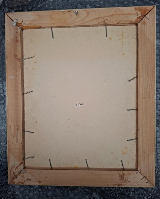 Image 1 of Dipinto ad olio su tavola, firmato, con ritratto di una ragazza dai capelli rossi – Decorazione d'epoca 1940-1950