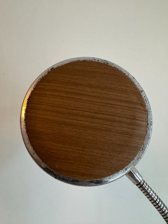 Image 1 of Pair of vintage adjustable table lamps, chromed metal and wood, France, 1970