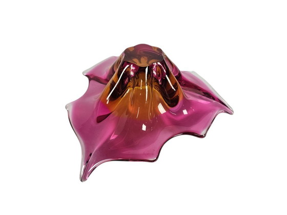 Image 1 of Egermann - Böhmisch - Friedrich Egermann - Vase - mundgeblasen - orange/lila - 1960er Jahre