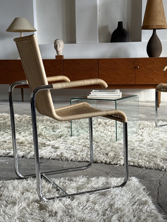 Image 1 of 2 sedie a sbalzo TECTA D20, sedia a dondolo, rattan cromato, anni '80