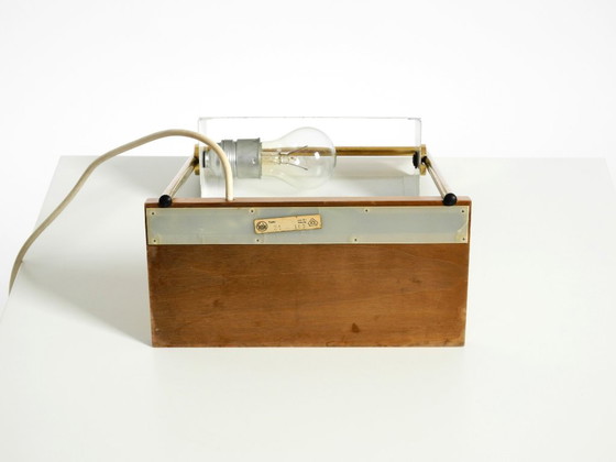 Image 1 of Original large 1960s Temde table lamp with a brass frame, teak base, and green lampshade