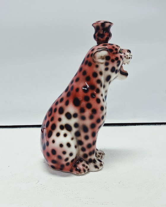 Image 1 of Roze Panter Kandelaarhouder Keramiek