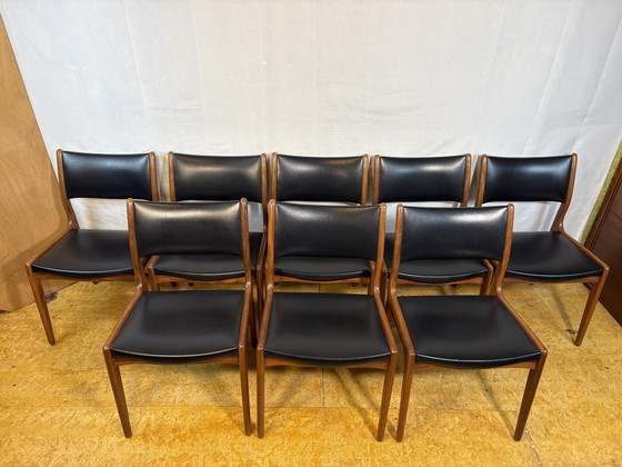 Image 1 of Mid-Century Retro Set of 8 Dining Chairs by Johannes Andersen for Uldum Møbelfabrik 1960  Elevate your dining space with this st