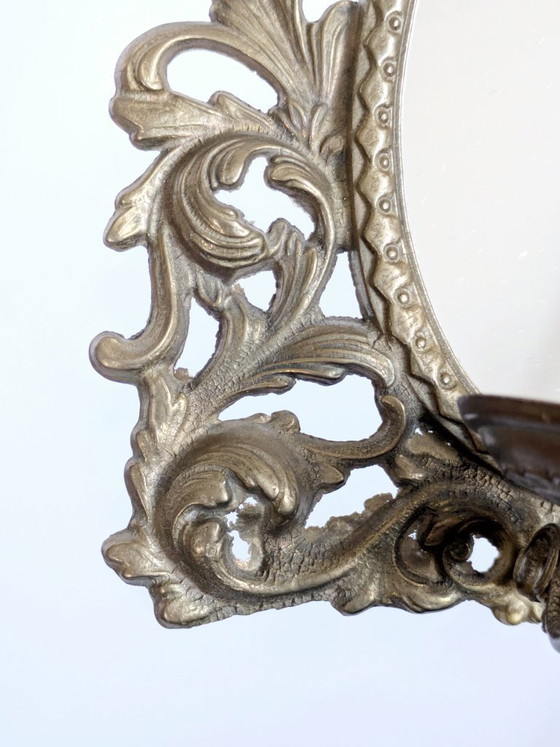 Image 1 of Vintage Brass Mirror Wall Sconce Candle Holder Rococo Scrollwork Hollywood Regency 1960s