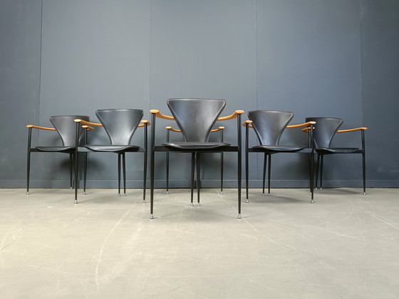 Image 1 of Vintage leren fauteuils van Arrben Italië, jaren 1980 - Set van 6