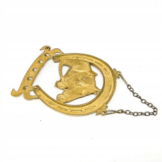 Portachiavi in ottone stile Art Nouveau con cavalli, polacco, anni '50, Appendiabiti, Dorato (foto 9 di 11)