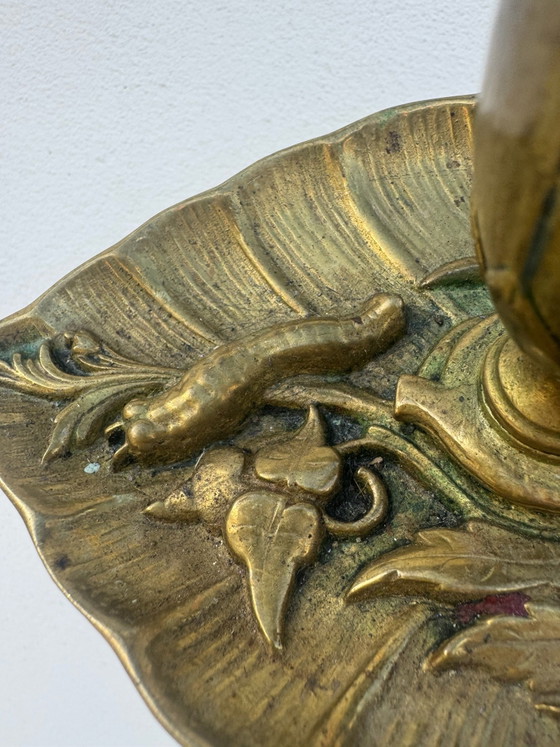 Bougeoir bronze feuille lotus Art Nouveau, Bougeoirs et chandeliers, Doré (photo 5 sur 15)