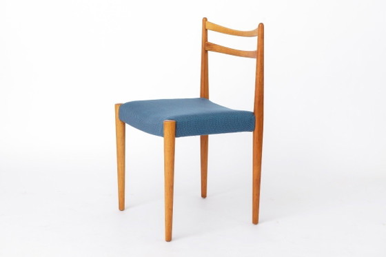 Image 1 of Vintage Lübke Dining Chair, Germany 1970s, Beech Wood Chair, Blue Upholstered Seat, Mid Century Modern Chair