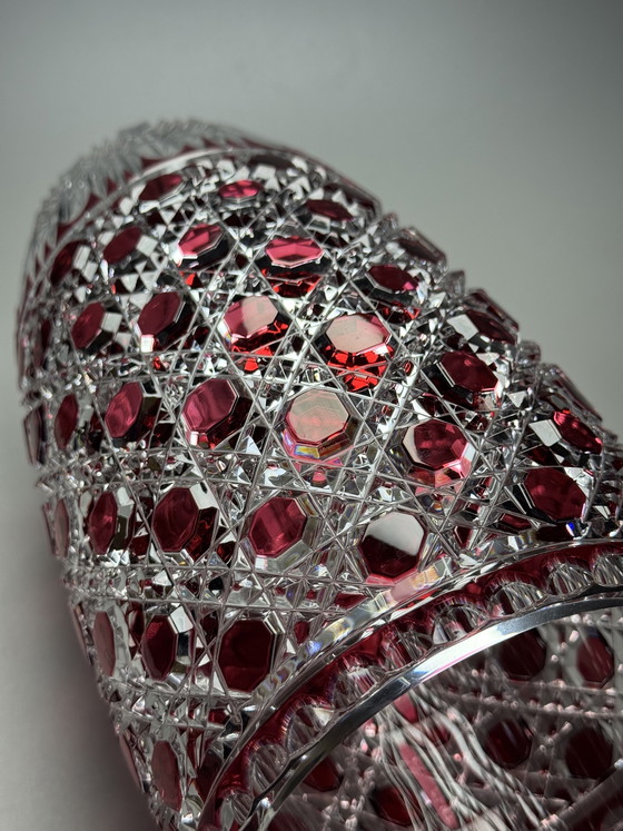 Image 1 of Rare Hand-Cut Overlay Crystal Vase in Ruby – Cristallerie de Lorraine, 1930s