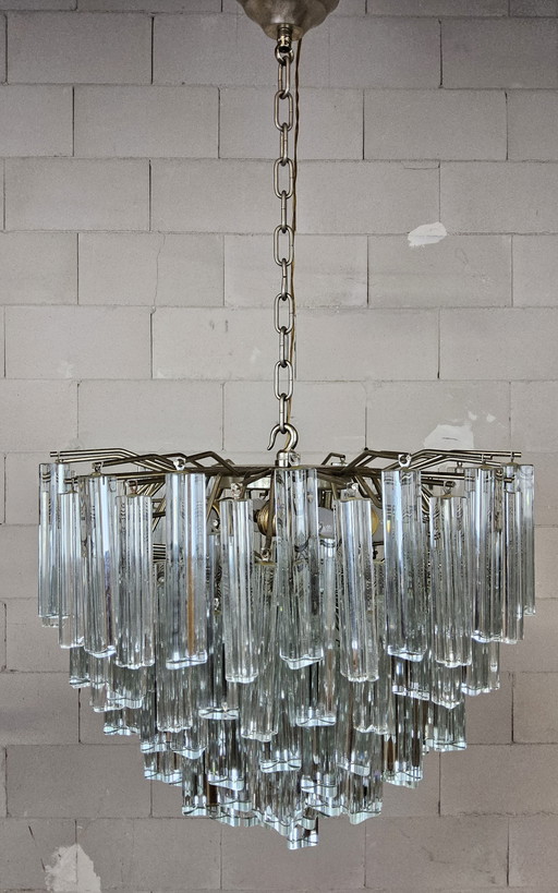 Vintage Itilian crystal chandelier Venini Triedi Murano (60s) tapered crystal chandelier Italian design