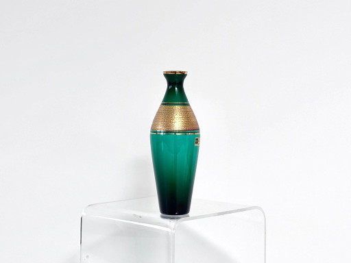 Élégant Vase en Verre Vintage de Glashütte Barthmann, Regenhütte, Brocart Doré