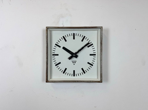 Grey Rusty Industrial Square Wall Clock from Pragotron, 1970s