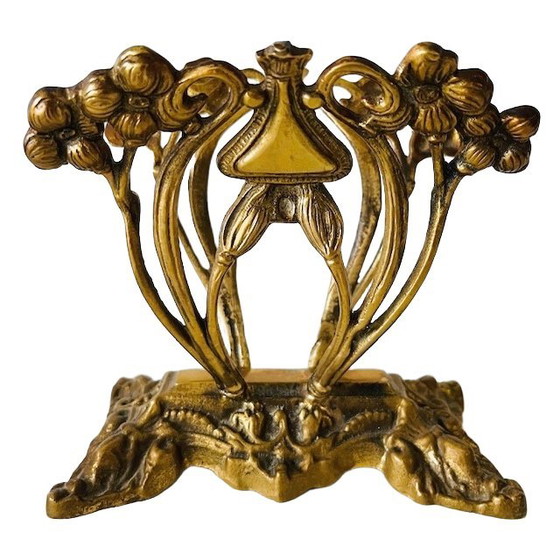 Image 1 of Antique art nouveau magazine rack brass letter holder 1900's