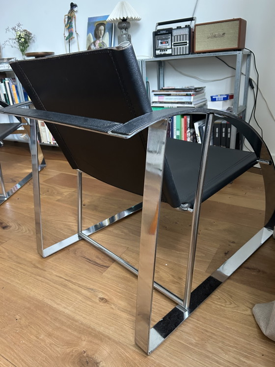 Image 1 of 2x chroom zwart leren stoelen in Brno-stijl (Mies van der Rohe)