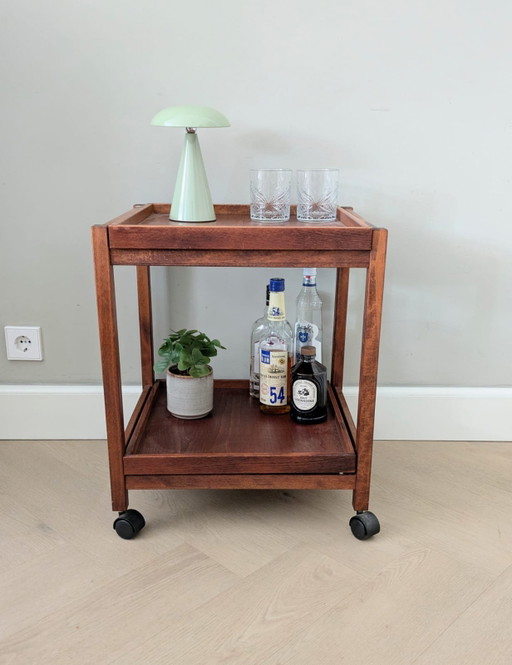 Vintage Scandinavisch design, houten trolley, barcart 