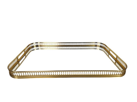 Image 1 of Hollywood-Regency-Tablett – Messing – Glas – Italien – 3. Viertel des 20. Jahrhunderts