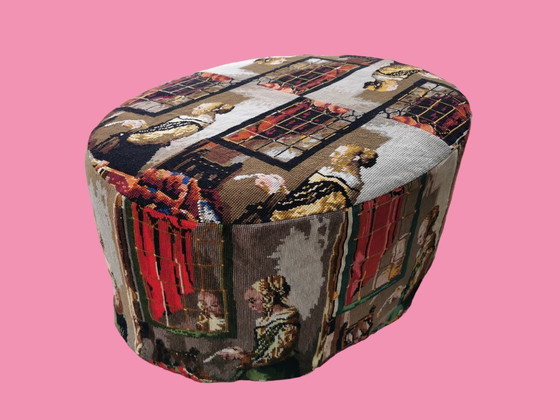Image 1 of Cover for an oval pouf by Vermeer "Woman at window".