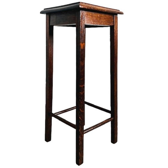 Image 1 of Medium-height mid-century vintage solid oak plant table 1960s