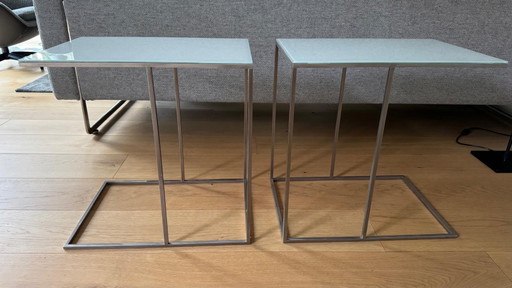 Kubischer Beistelltisch – Beek, bijzettafels, polished steel, Glass