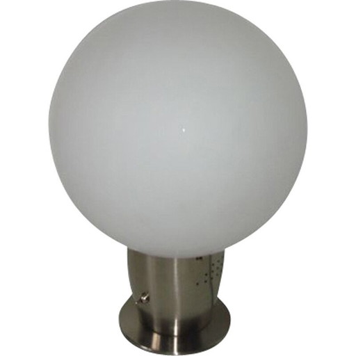 Vintage modernistische tafel lamp van staal en glas, 1980
