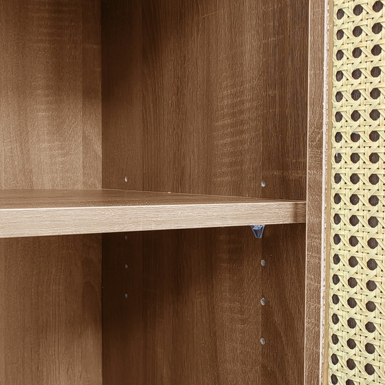 Image 1 of Urban Meuble buffetkast in vintage houtlook met rotan deuren, 2 deuren, 2 laden, 130 x 75,5 x 40 cm, CROLZOI