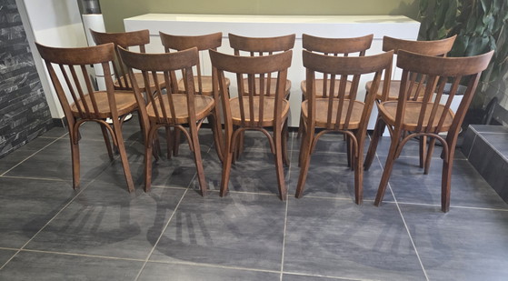 Set van 10 vintage Fischel bistrostolen uit de jaren 70. – Eetkamerstoelen, Wood (photo 6 of 11)