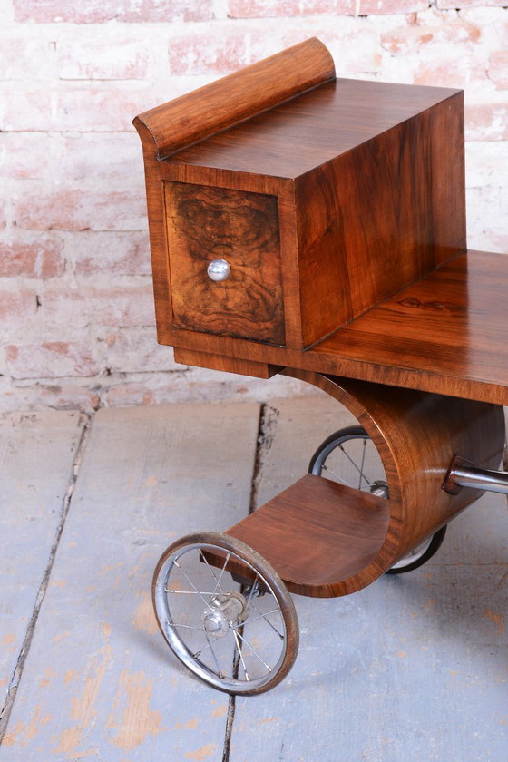 Restored Art Deco Serving Trolley, Walnut, Revived Polish, France, 1920s – Bar carts, Metal, Rubber (photo 3 of 8)