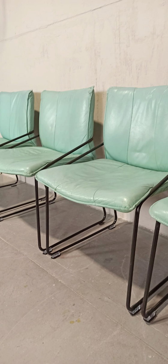 Image 1 of 4 x vintage Italiaanse leren eetkamerstoelen