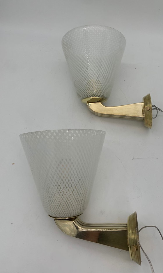 Image 1 of COPPIA applique lampade da parete attribuito a Venini vetro retinato made italy
