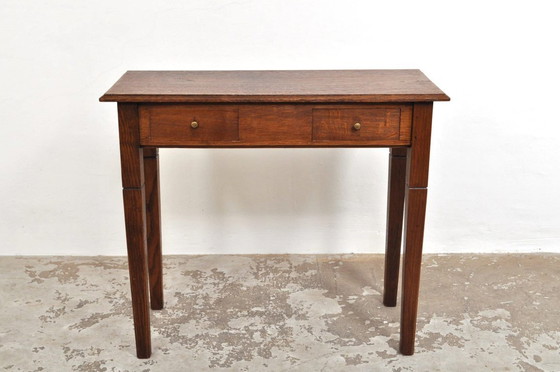 Image 1 of Table d'appoint ancienne en chêne avec tiroirs, années 1900