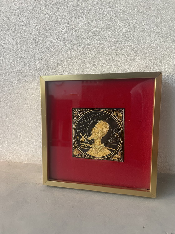 Image 1 of Decoración de pared Don Quijote 15 x 15 cm con incrustaciones de oro de 24 quilates